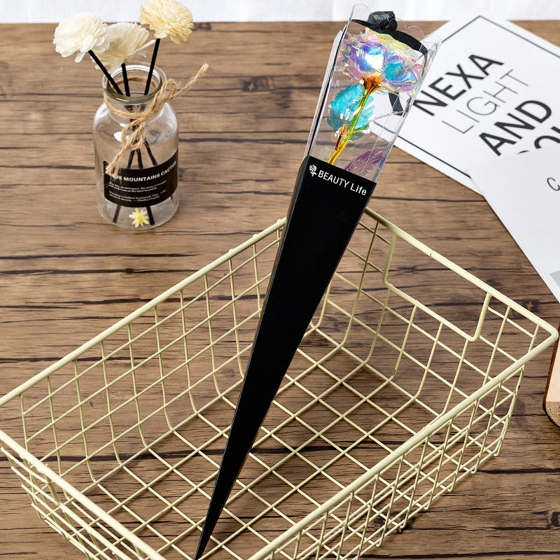 Artificial Gold Rose Gift With Everlasting Galaxy Petals