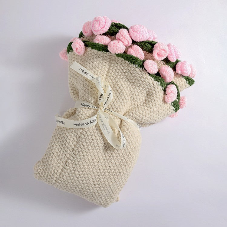 Rose Bouquet Blanket – Handwoven Floral Cozy Decor
