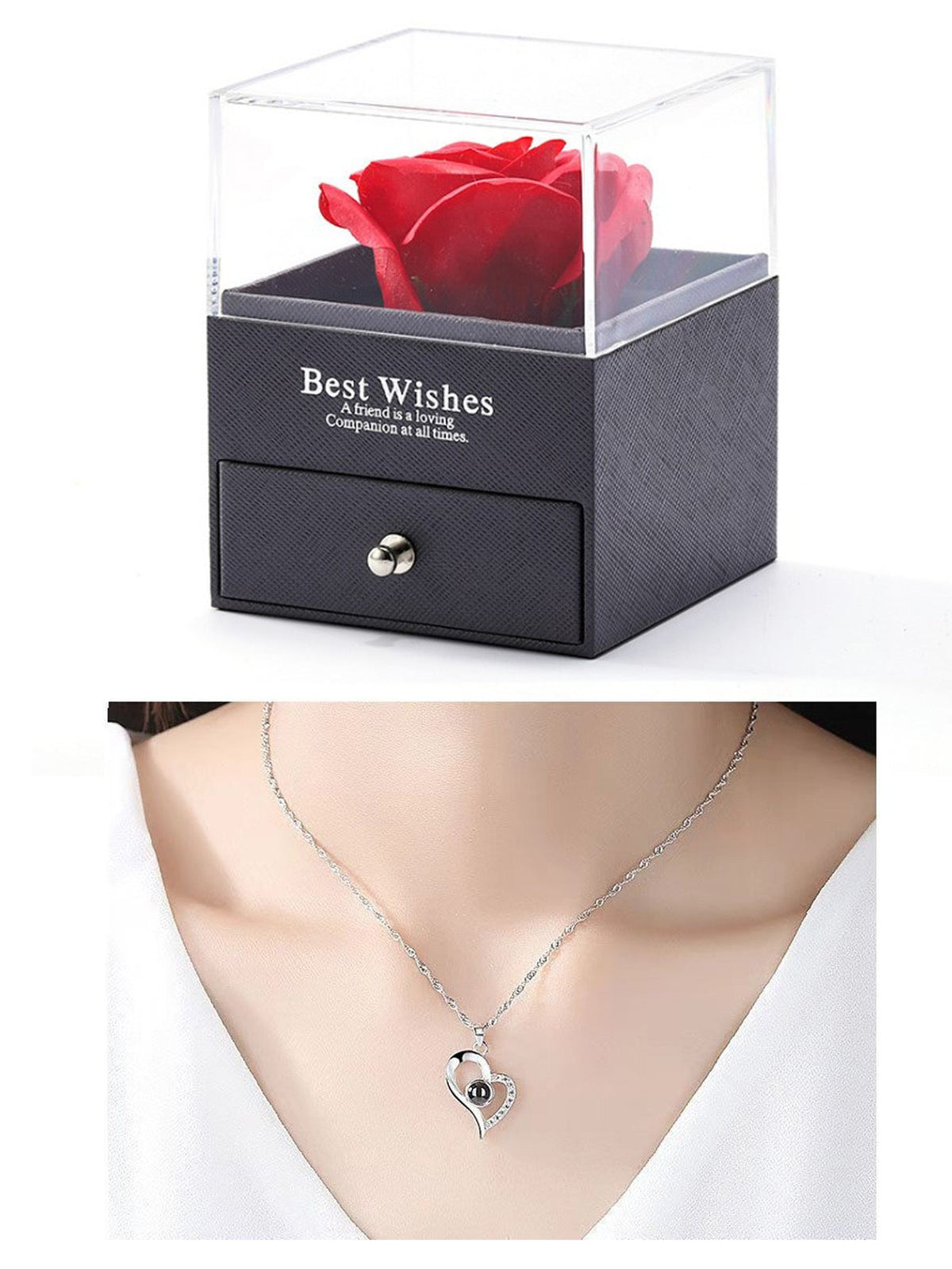 Rose Necklace Gift Box with Romantic Keepsake Display