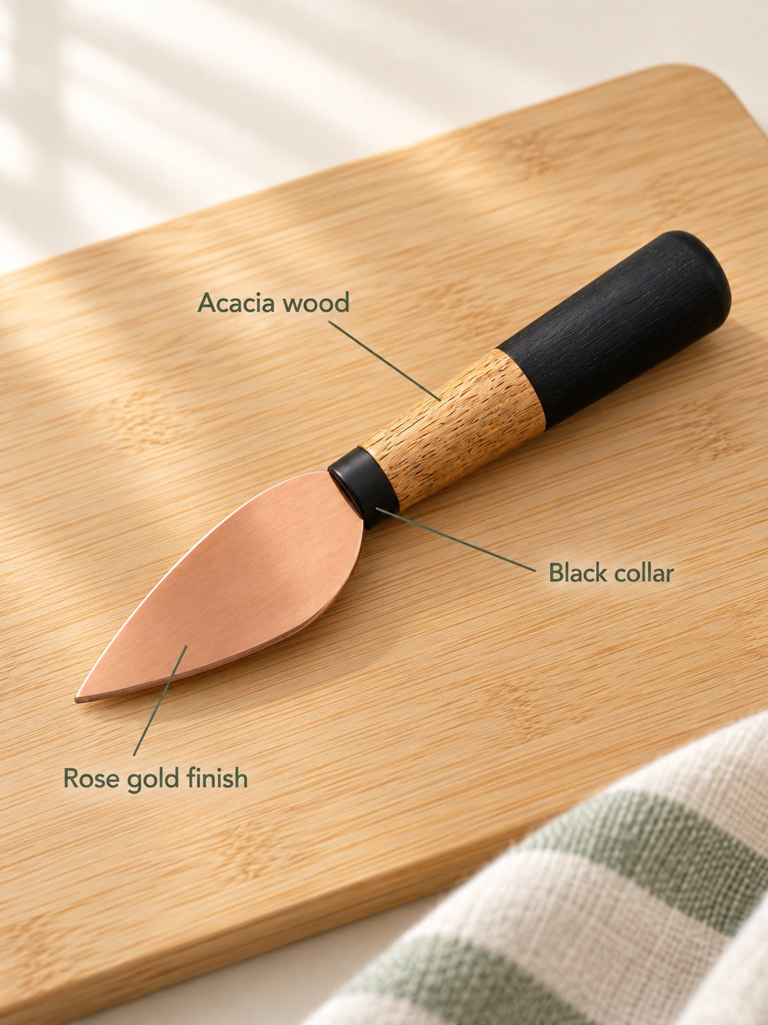 Rose Gold Cheese Knife Set with Acacia Wood Handles