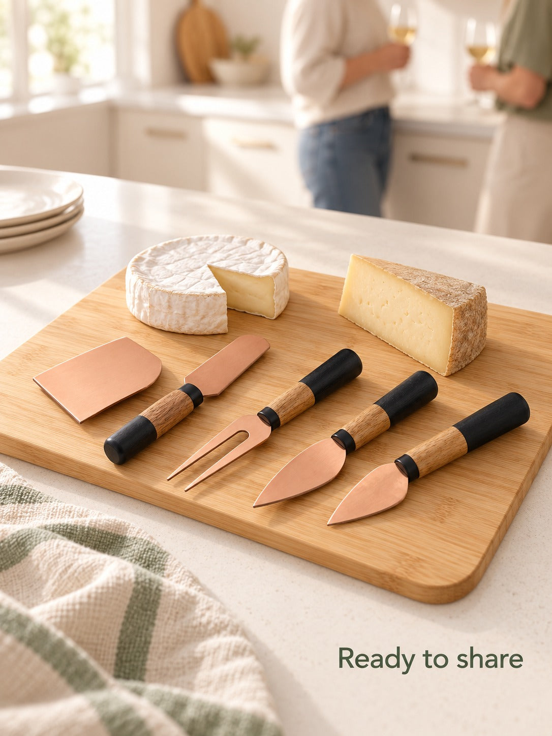 Rose Gold Cheese Knife Set with Acacia Wood Handles