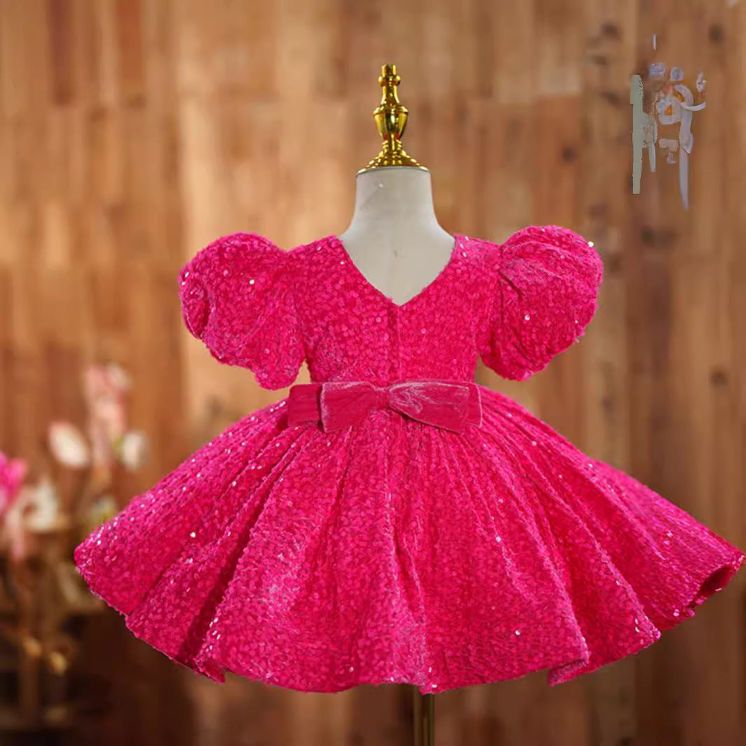 Girls' Princess Party Dress With Sparkling Full Skirt