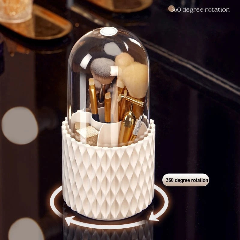 Rotating Makeup Brush Holder With Dustproof Clear Cover