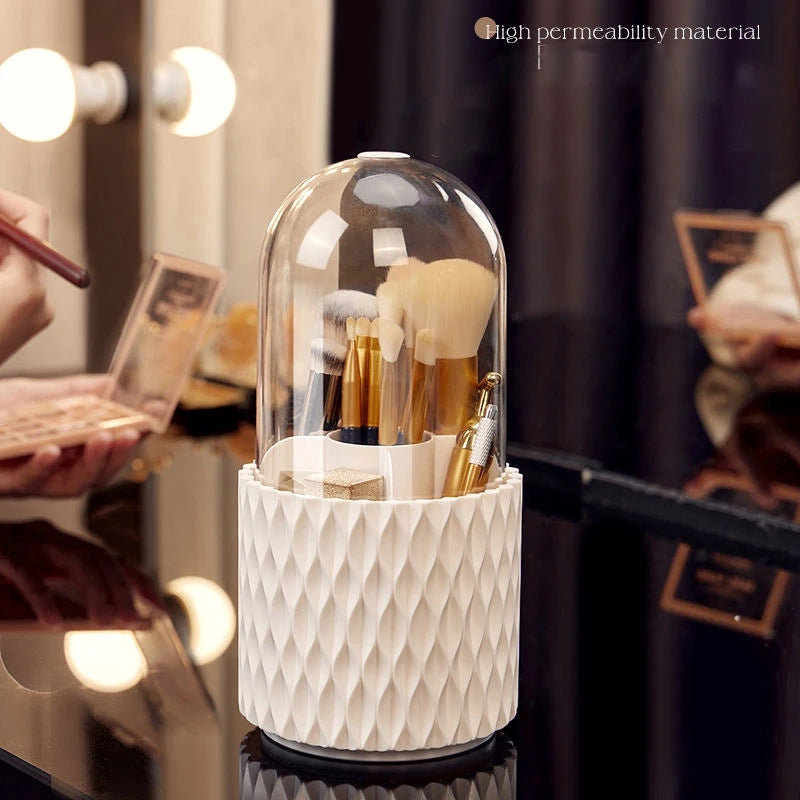 Rotating Makeup Brush Holder With Dustproof Clear Cover