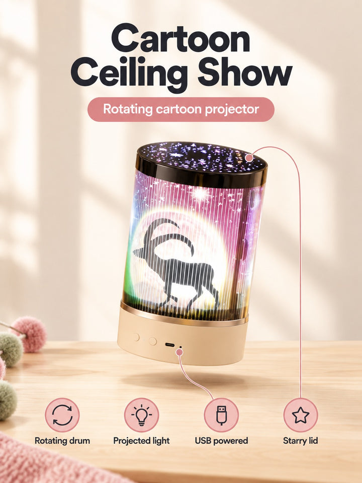 Rotating Cartoon Night Light for Kids' Bedroom Decor