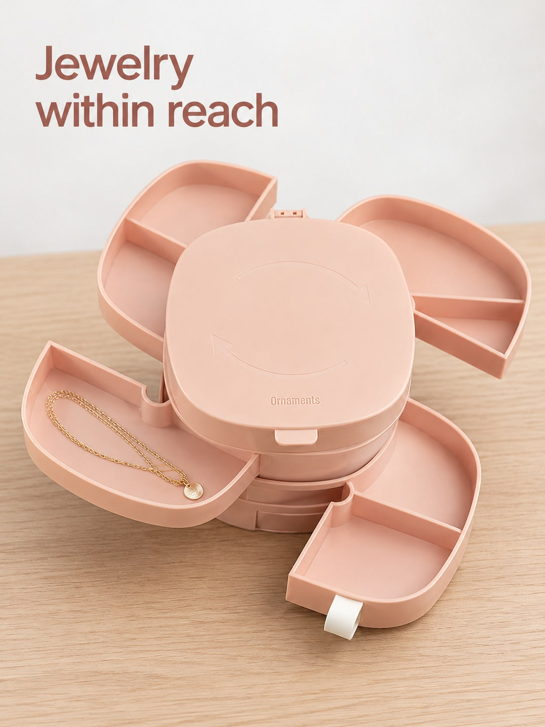 Rotating Jewelry Box with Drawers for Necklaces and Earrings