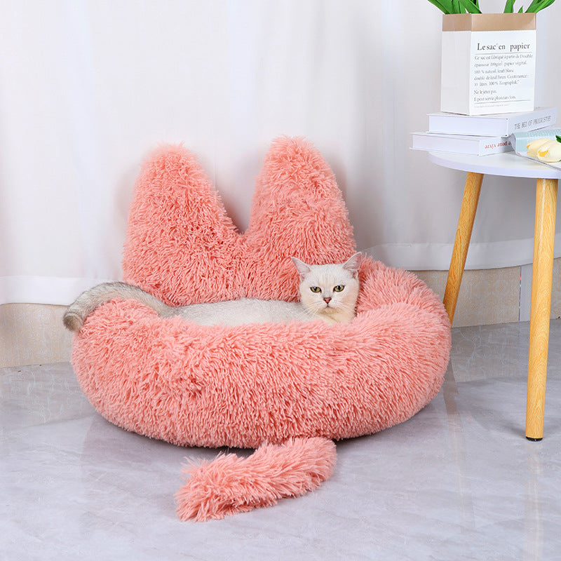 Round Plush Cat Bed for Cozy All-Season Indoor Naps