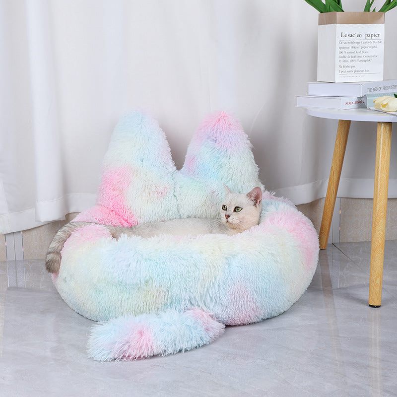 Round Plush Cat Bed for Cozy All-Season Indoor Naps