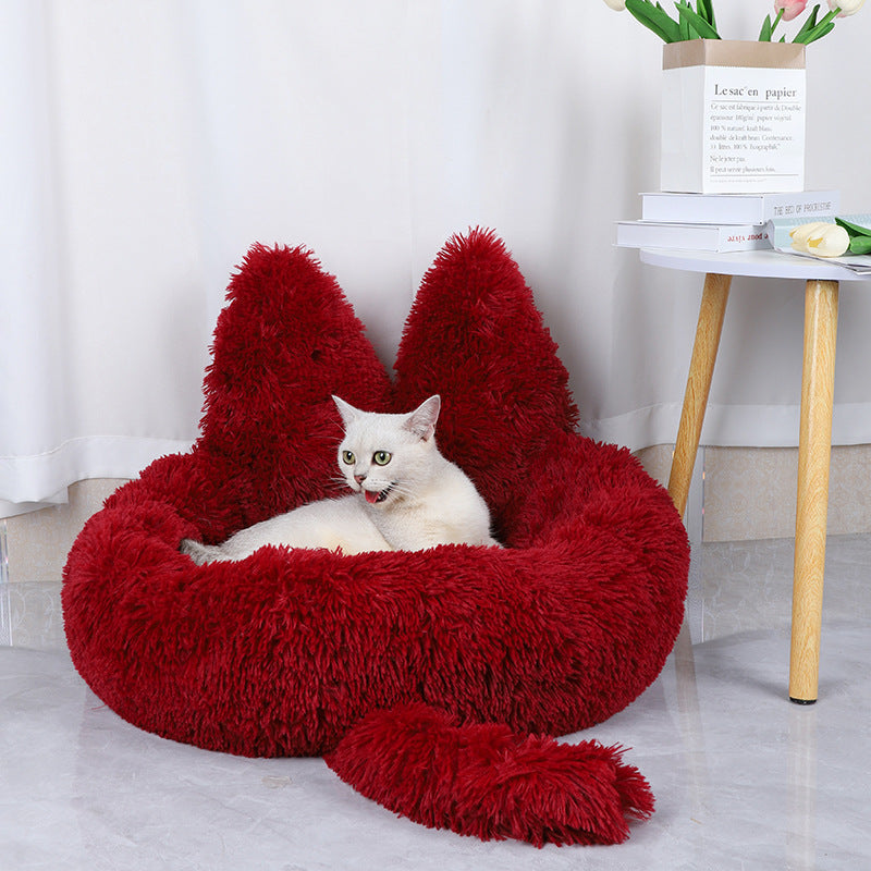 Round Plush Cat Bed for Cozy All-Season Indoor Naps