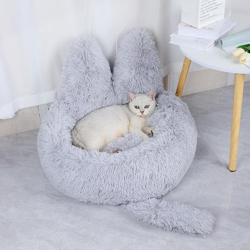 Round Plush Cat Bed for Cozy All-Season Indoor Naps