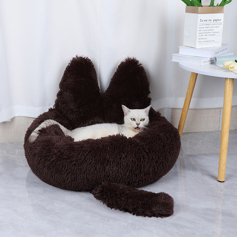 Round Plush Cat Bed for Cozy All-Season Indoor Naps