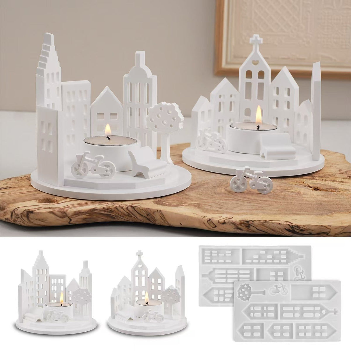 Silicone Candle Holder Mold for Miniature Town Decor