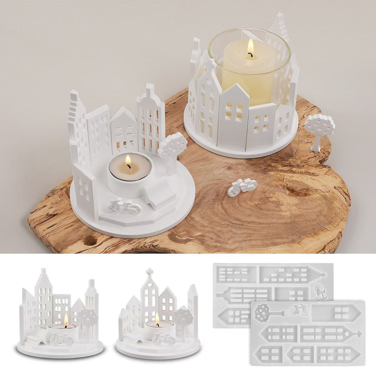 Silicone Candle Holder Mold for Miniature Town Decor