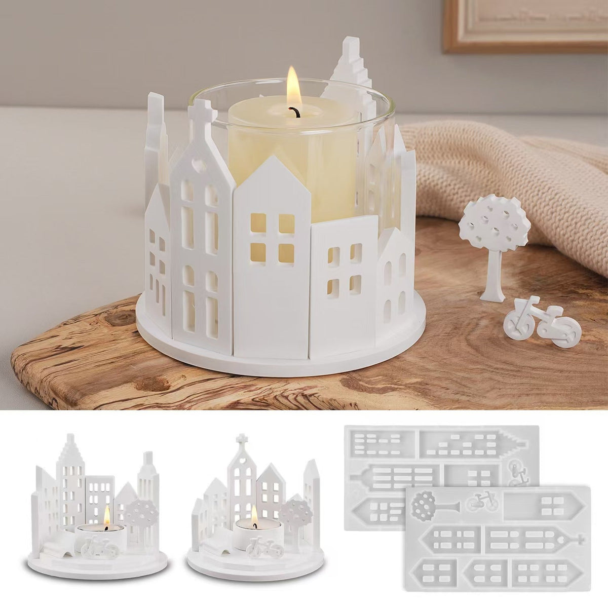 Silicone Candle Holder Mold for Miniature Town Decor