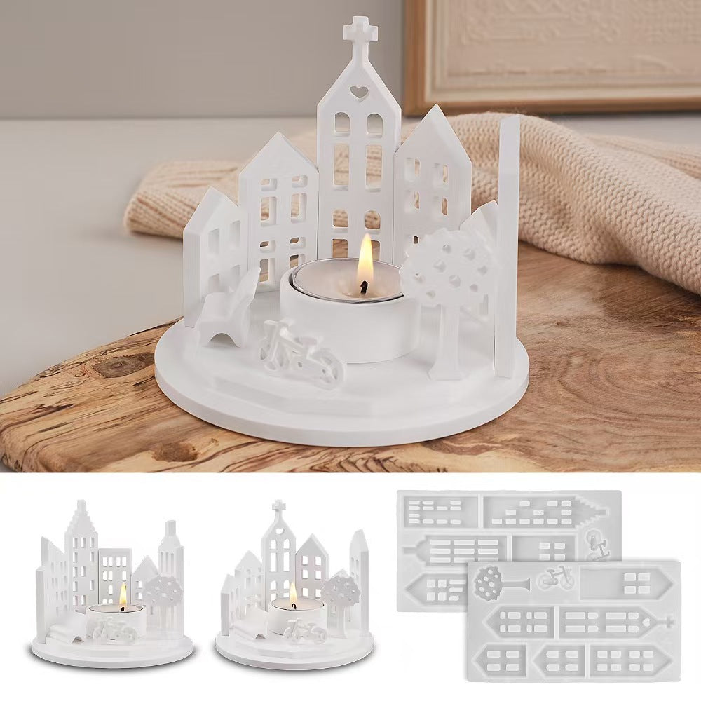 Silicone Candle Holder Mold for Miniature Town Decor