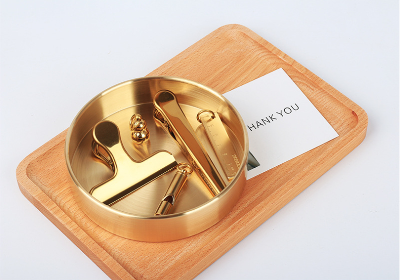 Round Metal Desk Organiser Tray Set for Keys and Rings