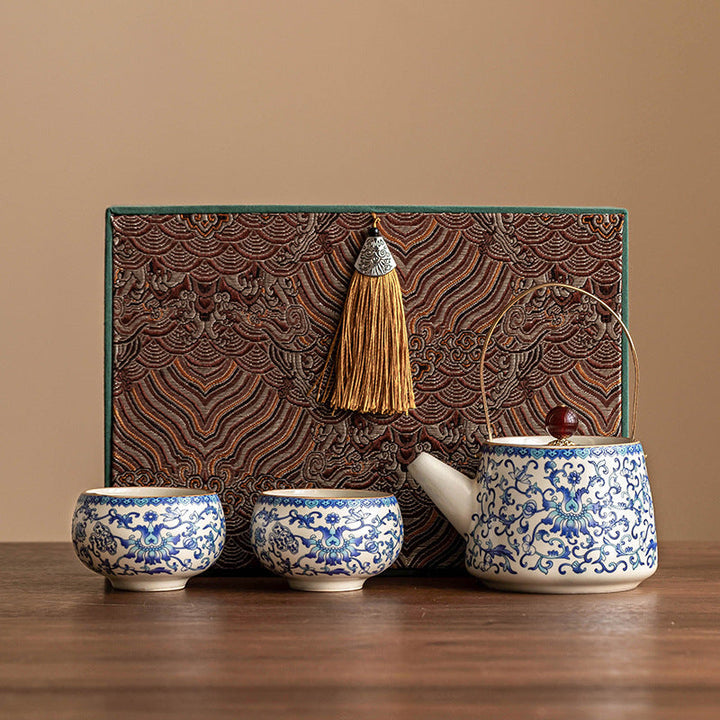 Blue and White Porcelain Tea Set Gift Box for Elders