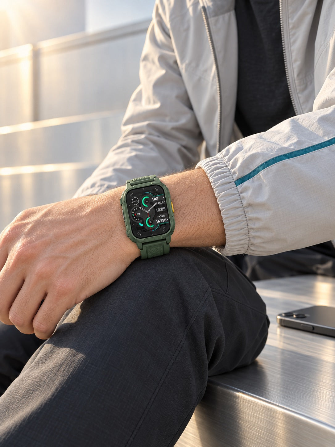 Rugged IP68 Smartwatch with Heart Rate & SpO2 Tracking