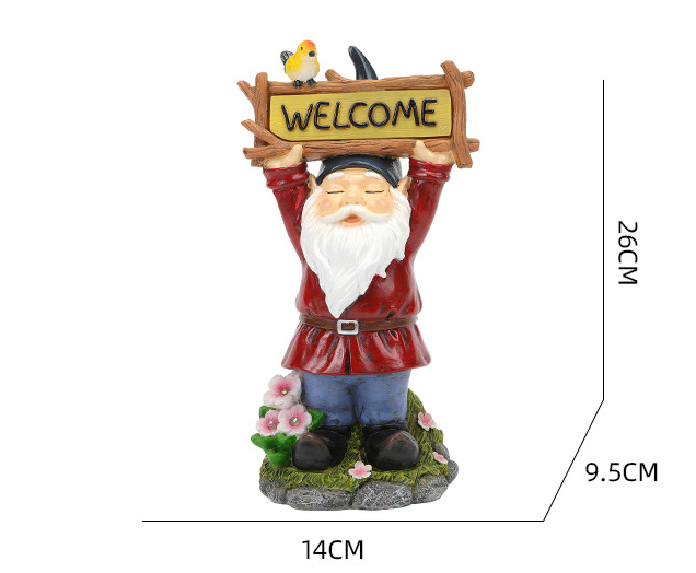 Solar Gnome Welcome Sign Garden Light, Hand-Painted