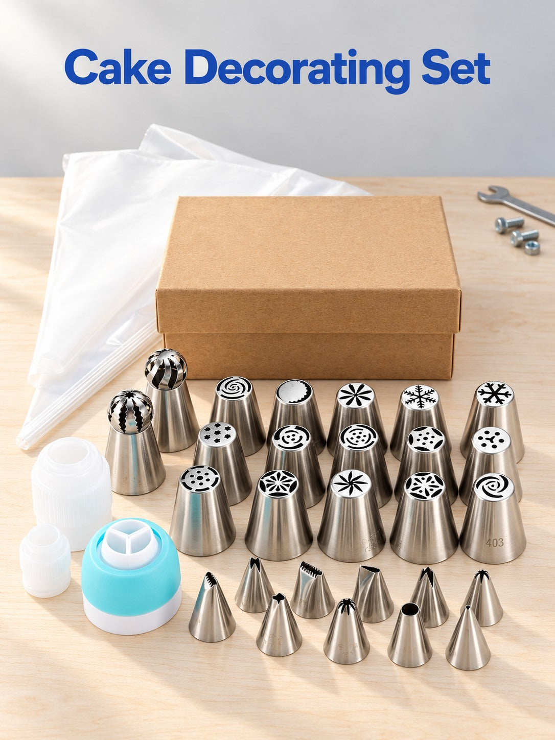 Piping Tip Set with Bags & Couplers for Cake Decorating
