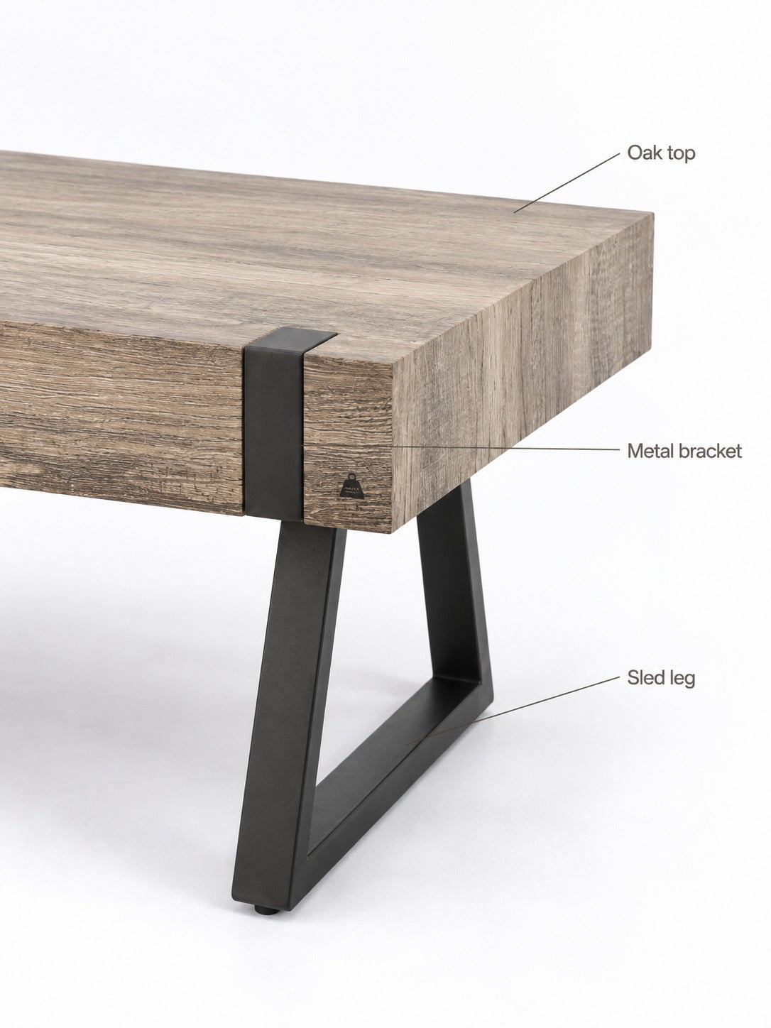 Rustic Industrial Coffee Table with Oak Top & Black Legs