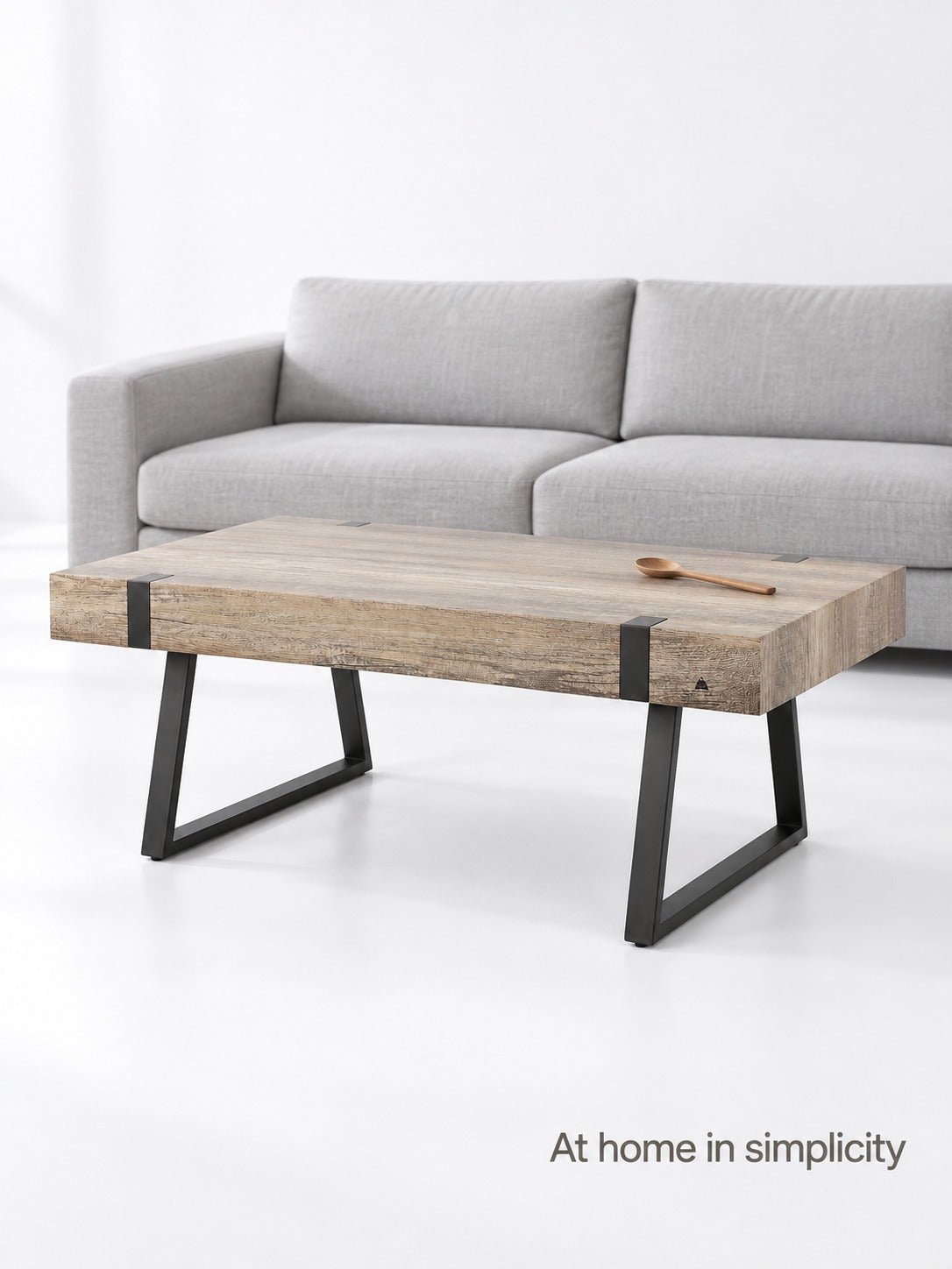 Rustic Industrial Coffee Table with Oak Top & Black Legs