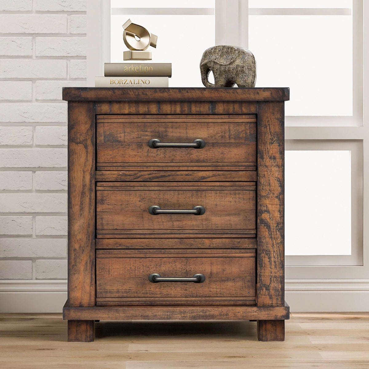 Solid Wood Farmhouse Nightstand with Three Drawers