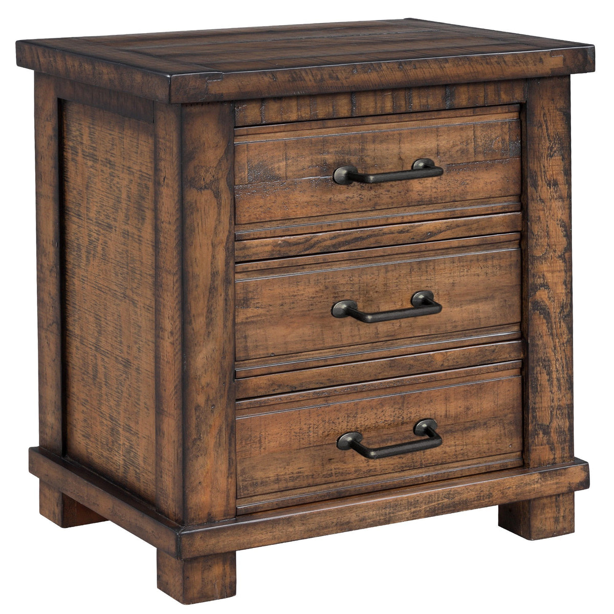 Solid Wood Farmhouse Nightstand with Three Drawers