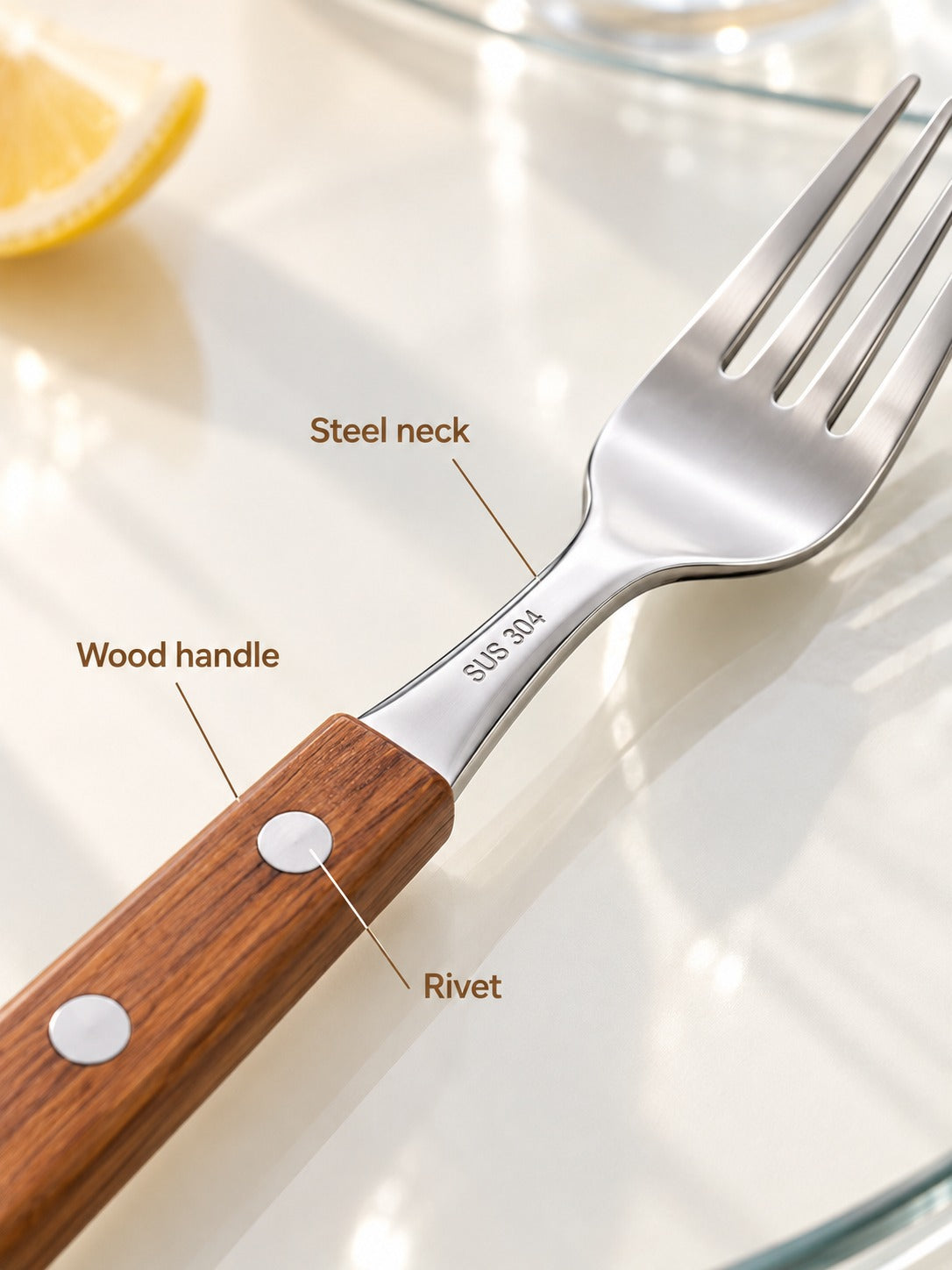 Rustic Wood Handle Stainless Steel Flatware Set, 5-Piece