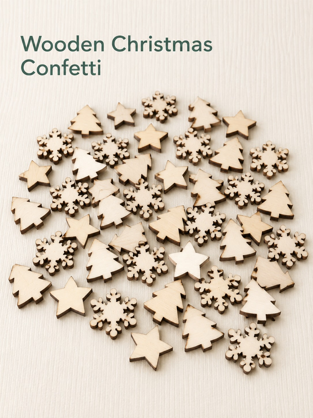 Rustic Wooden Christmas Confetti Shapes, 50 Pieces
