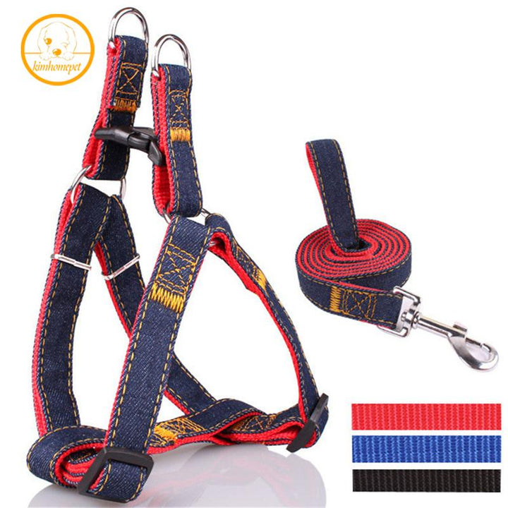 Denim-Look Dog Harness and Leash Set for Daily Walks