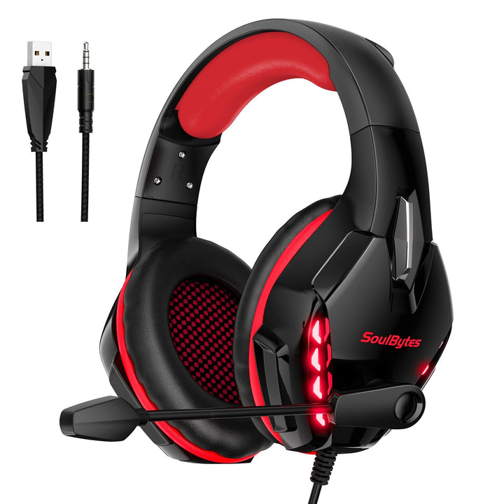 Gaming Headset with Mic, Red LEDs for PS4, Xbox, PC