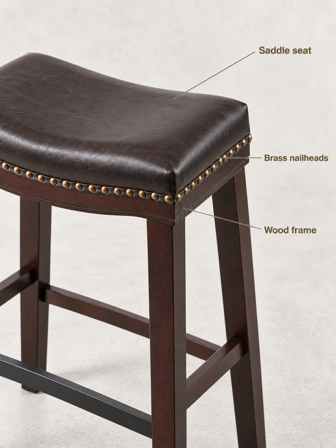 Saddle Bar Stool with Brass Nailhead Trim for Kitchen