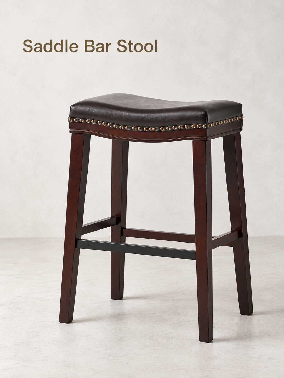 Saddle Bar Stool with Brass Nailhead Trim for Kitchen