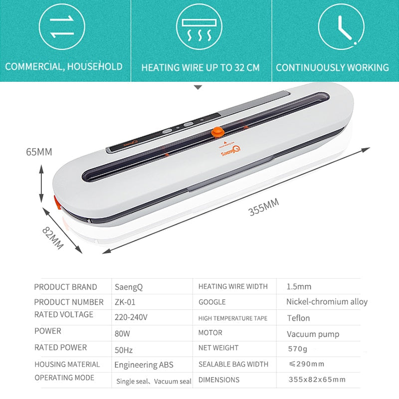 Automatic Vacuum Food Sealer with 5 Bags for Freshness