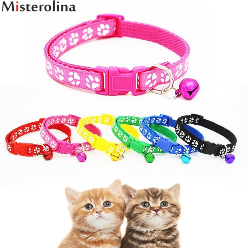 Adjustable Paw Print Cat & Small Dog Collar With Bell
