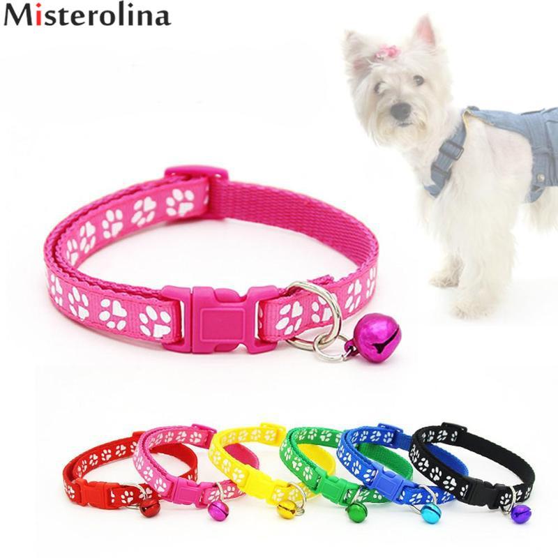 Adjustable Paw Print Cat & Small Dog Collar With Bell