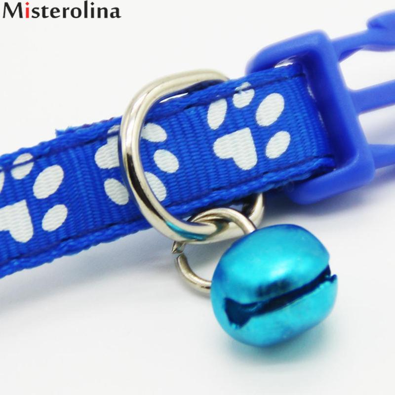 Adjustable Paw Print Cat & Small Dog Collar With Bell
