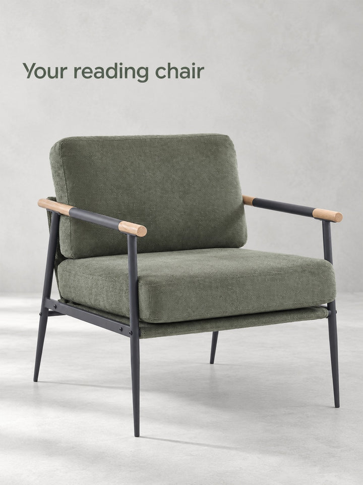 Chenille Armchair with Metal Frame for Reading Corners