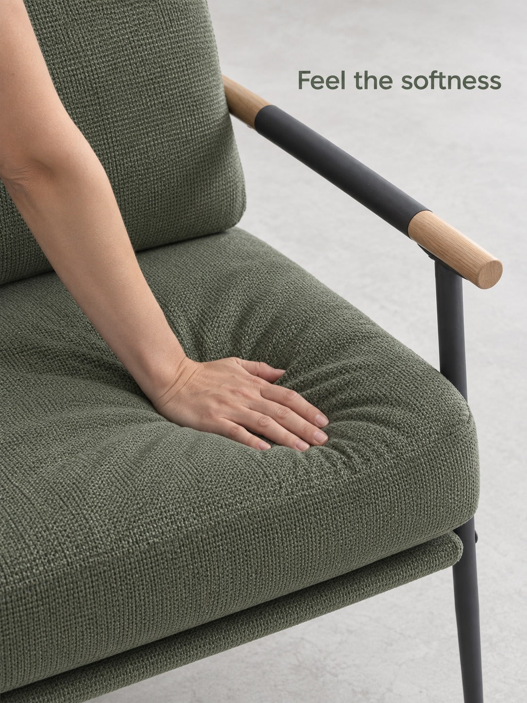 Chenille Armchair with Metal Frame for Reading Corners