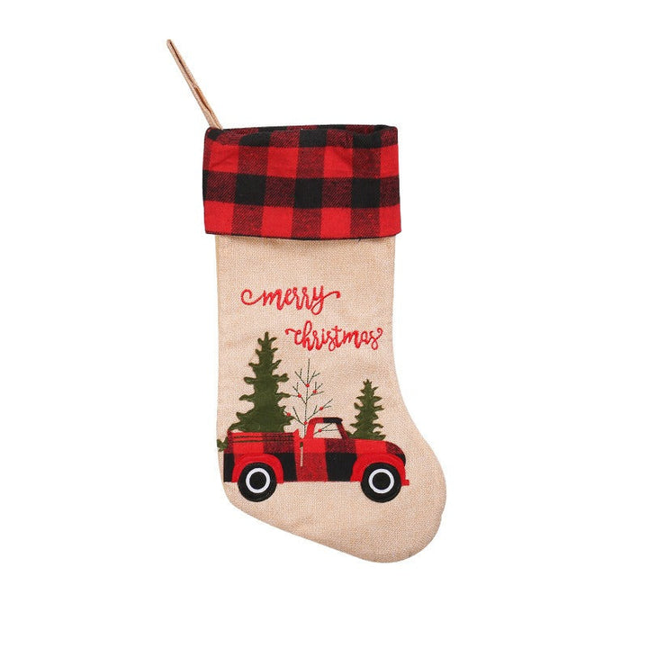 Christmas Stocking Red Truck Rustic Fireplace Decor