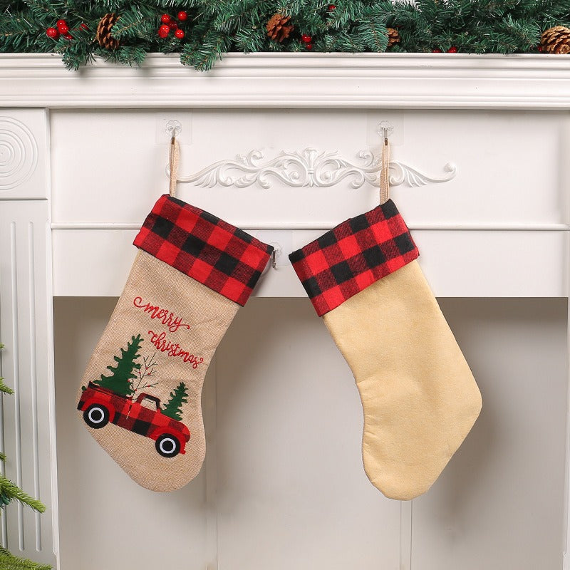 Christmas Stocking Red Truck Rustic Fireplace Decor