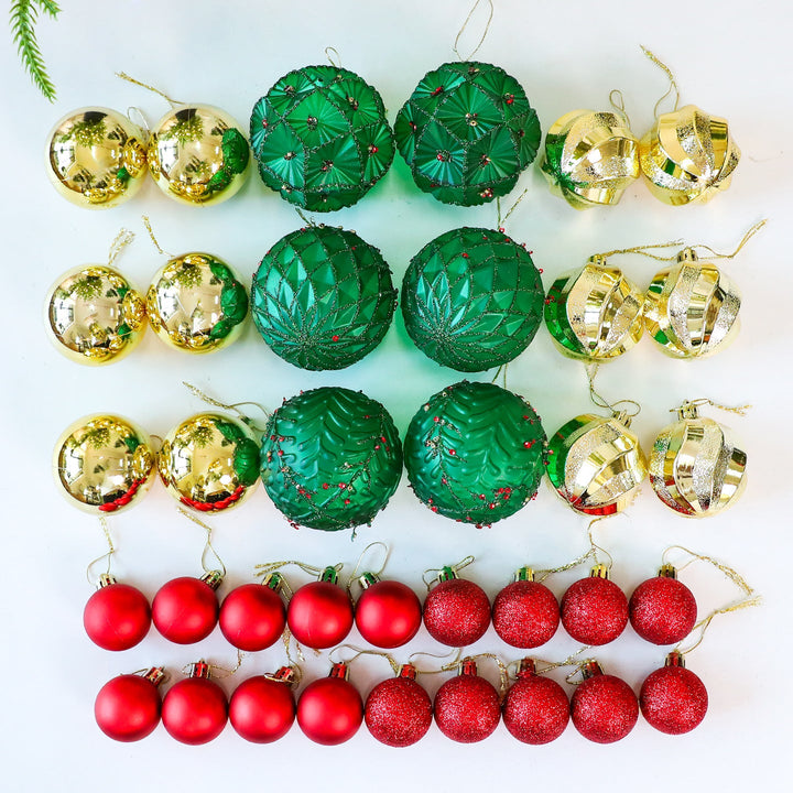 Christmas Ornament Set 36pc Red Green Gold Decor