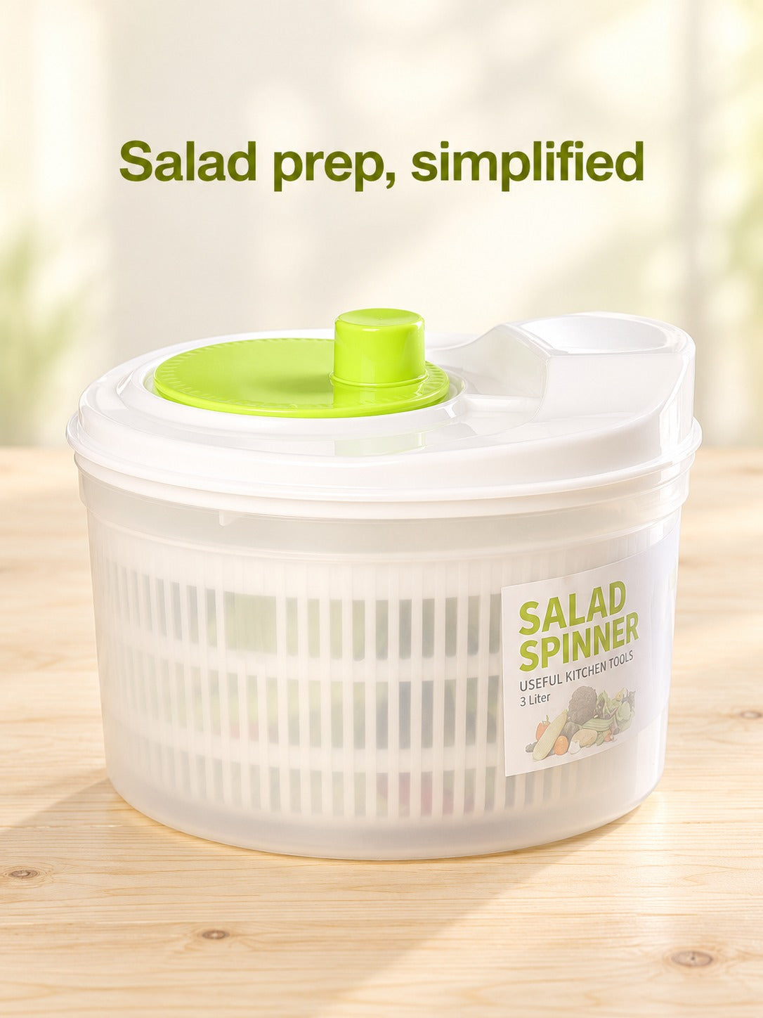 Salad Spinner 3L with Press Pump Knob for Fast Drying