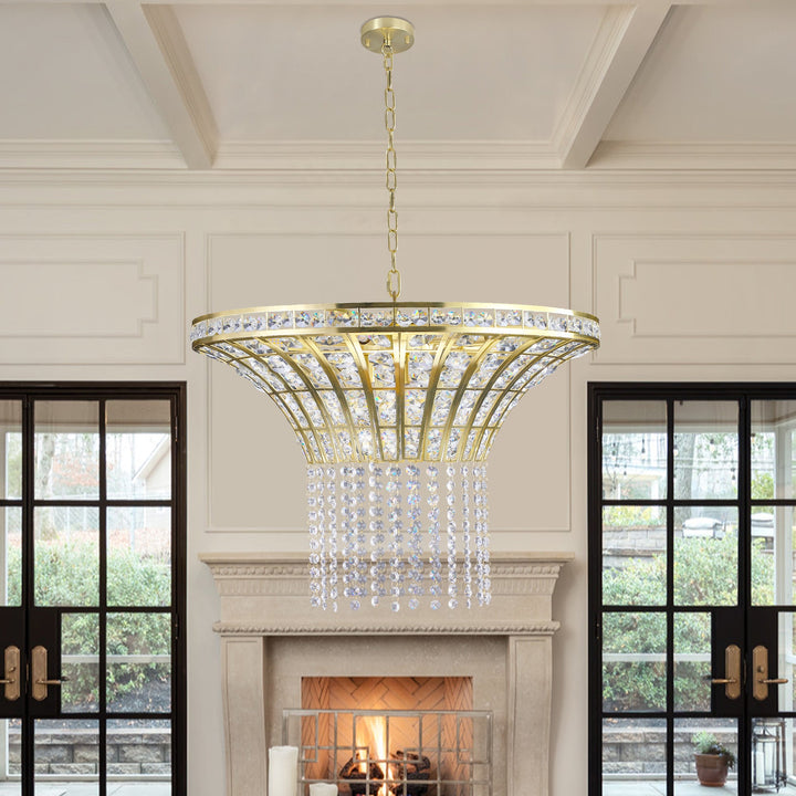 8-Light Gold Crystal Waterfall Chandelier, 23.6 Inch