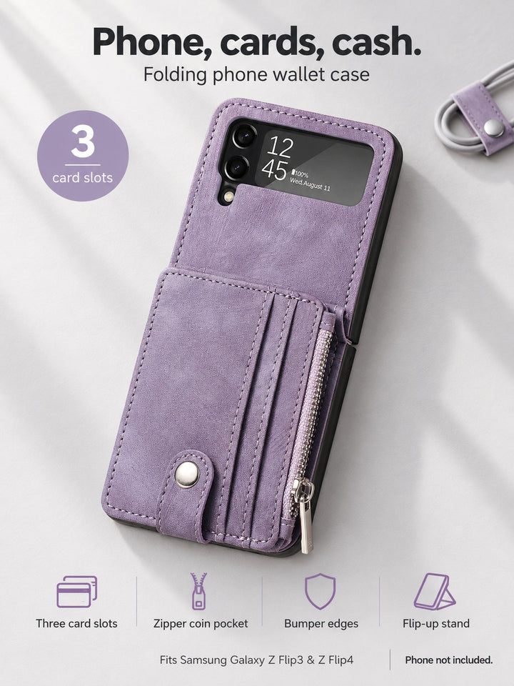 Samsung Galaxy Z Flip4 Wallet Case with Card Zipper Pocket