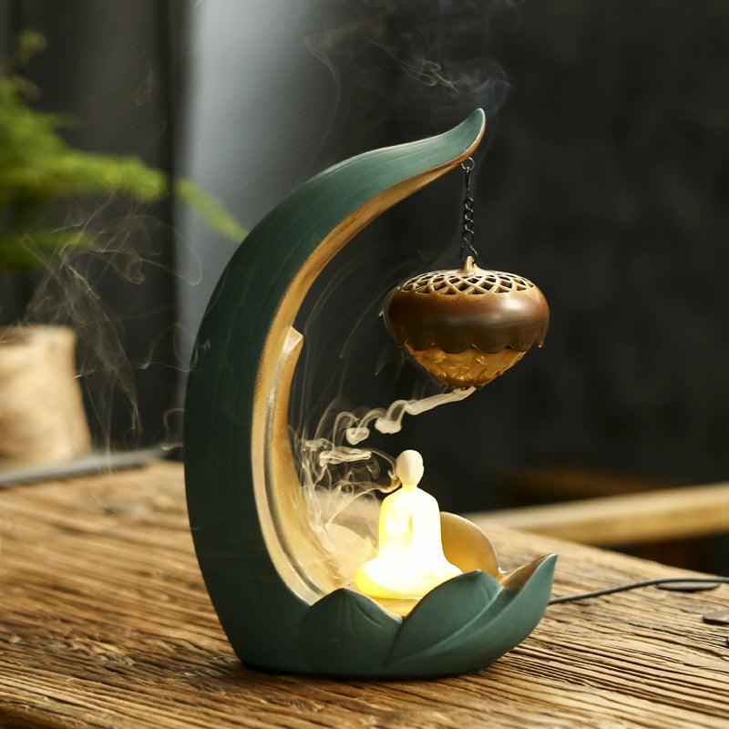 Sandalwood Incense Burner With Glowing Lotus Light