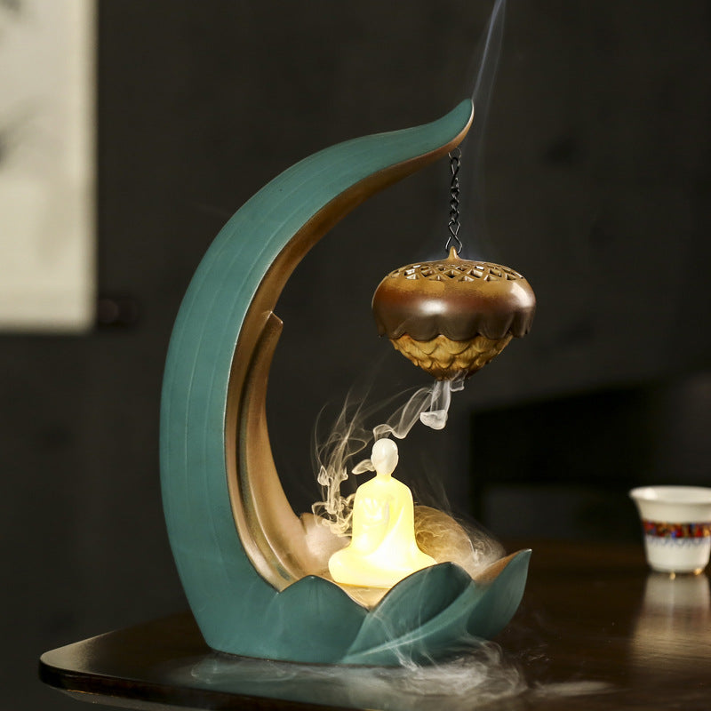 Sandalwood Incense Burner With Glowing Lotus Light