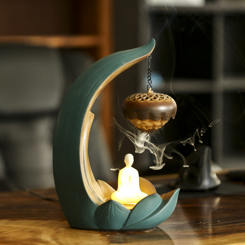 Sandalwood Incense Burner With Glowing Lotus Light