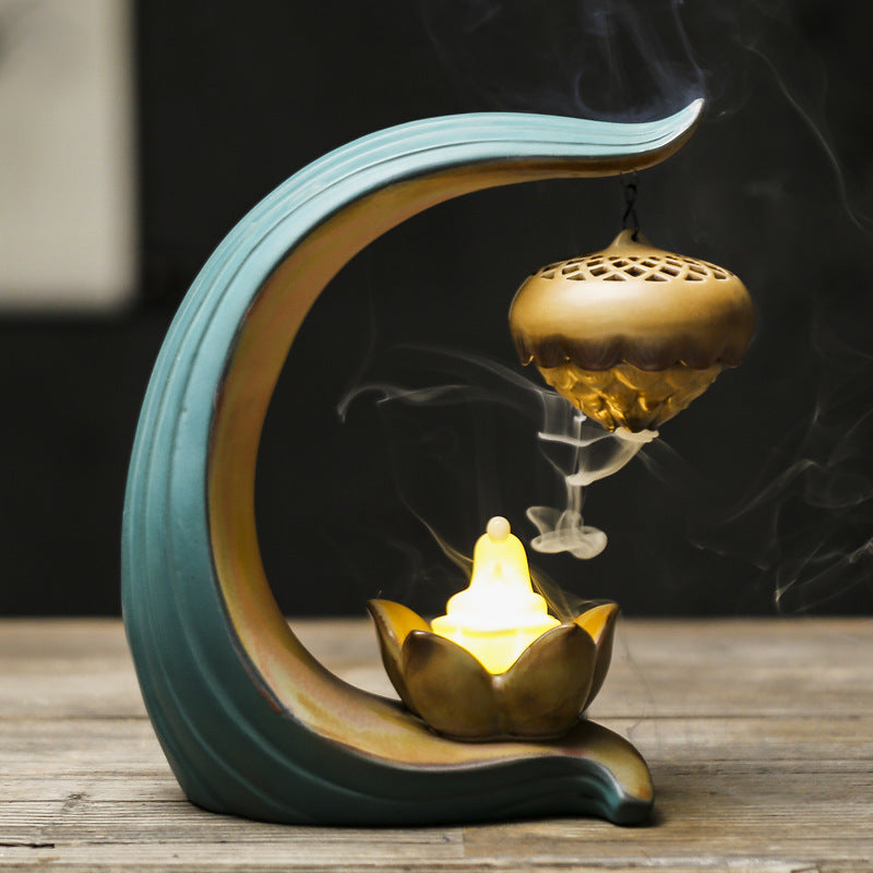 Sandalwood Incense Burner With Glowing Lotus Light